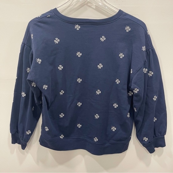 Draper James Bobbie V-Neck Sweater in Navy Embroidered Small Cotton - Picture 3 of 7